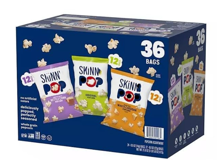 Skinny real Pop Popcorn Variety Pack - Snack Bags Assortment Care Package - Gift Box (36 Count) Bulk bag